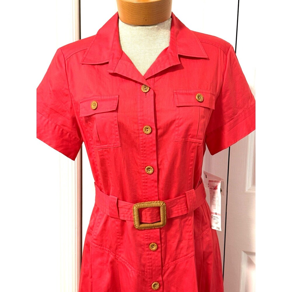 NWT Jones New York Maxi Belted Button Down Dress Sz 10 Pinkish Coral Cotton - Picture 2 of 10